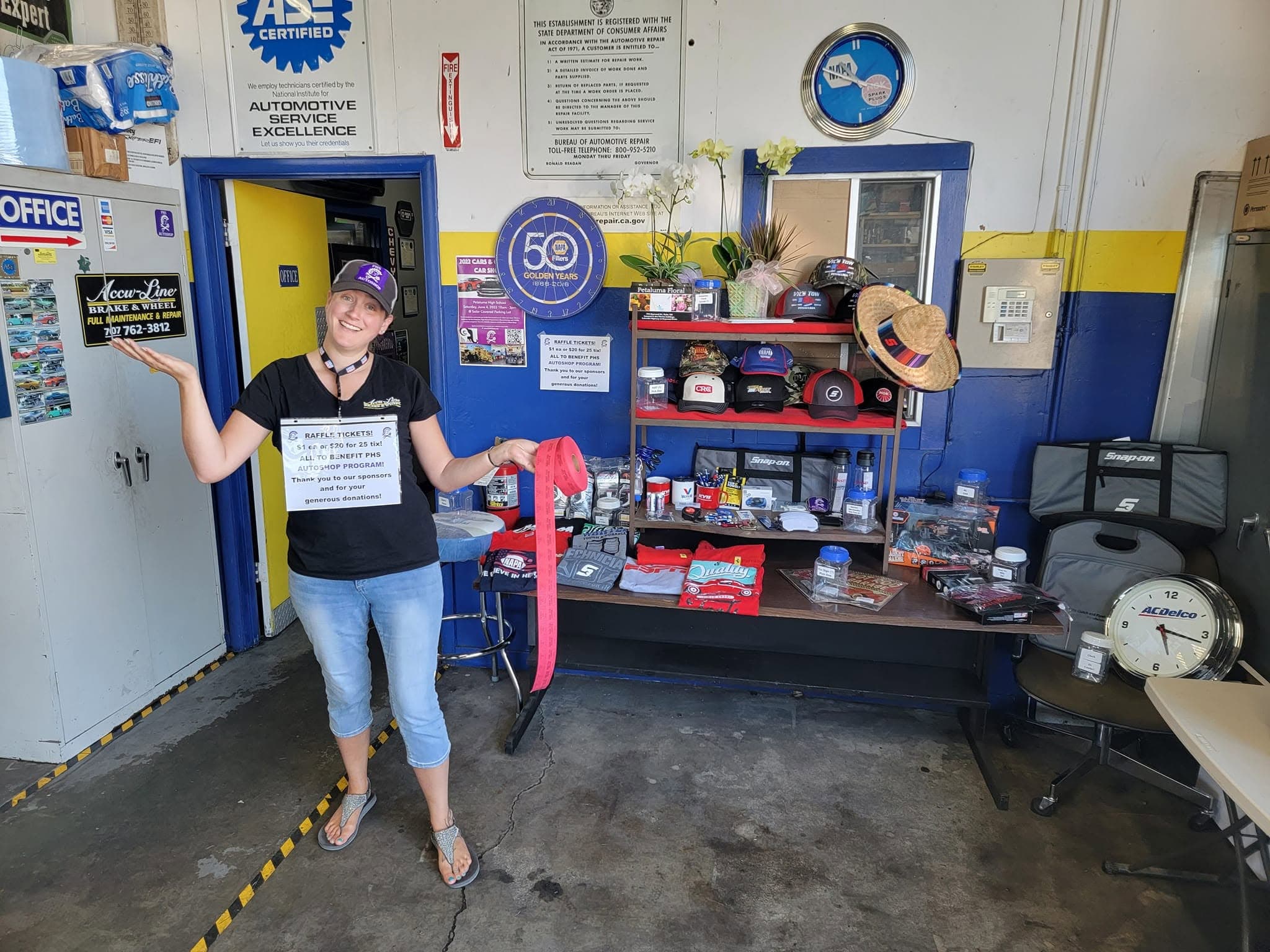 Tara fundraising for Petaluma High School Auto Shop